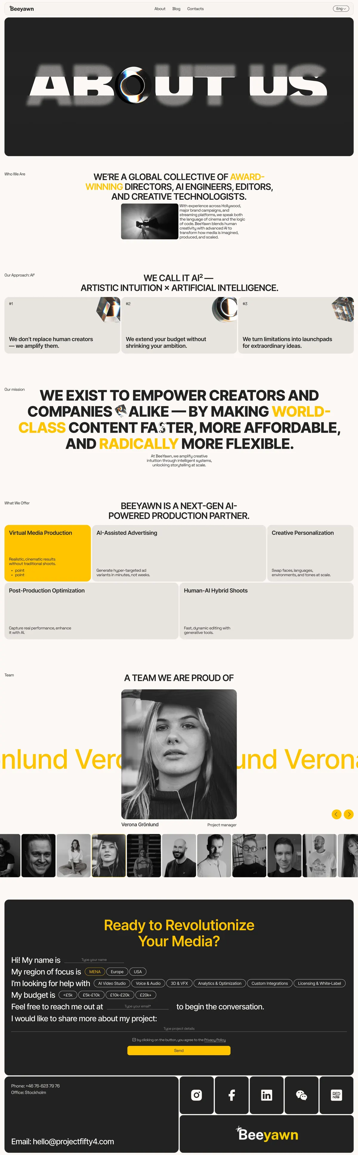 BEEYAWN About page with team approach and mission