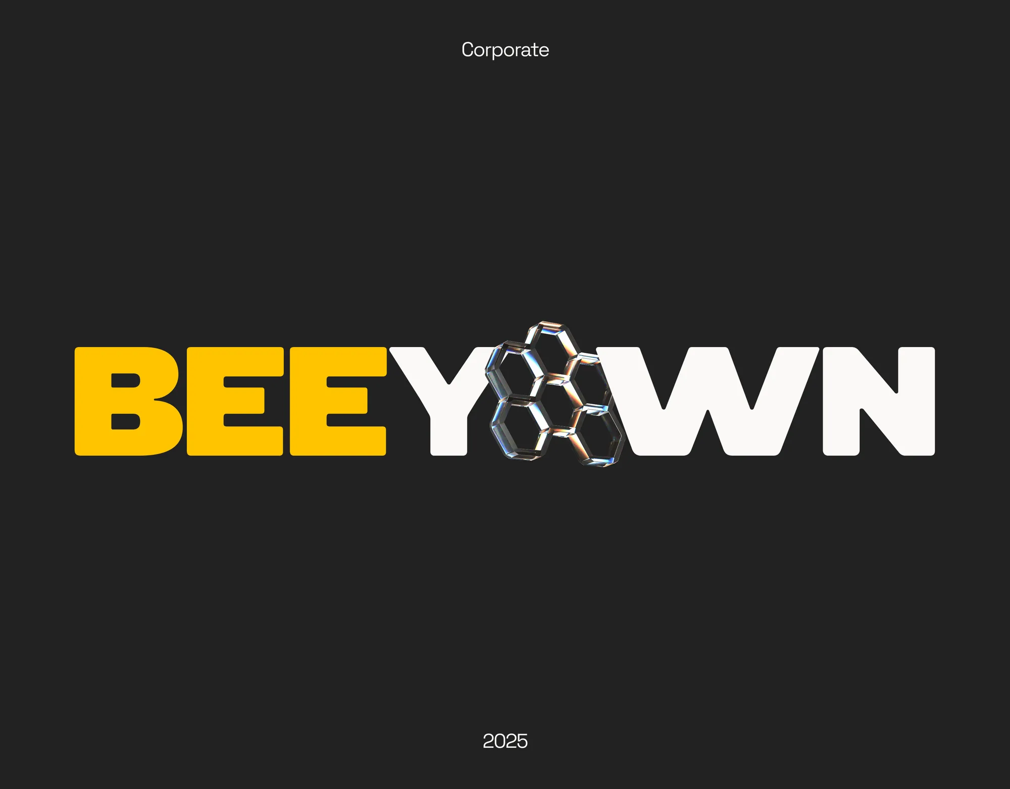 BEEYAWN logo with a glass honeycomb on a dark background — lunö studio case
