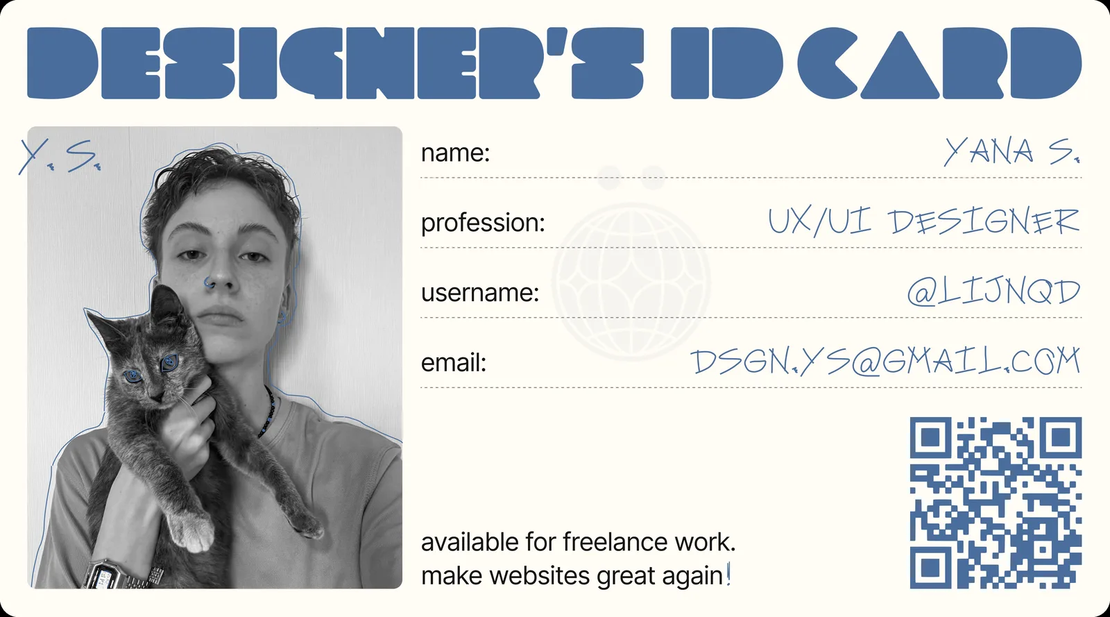Designer’s ID card — Yana Savchuk portfolio cover, lunö studio case